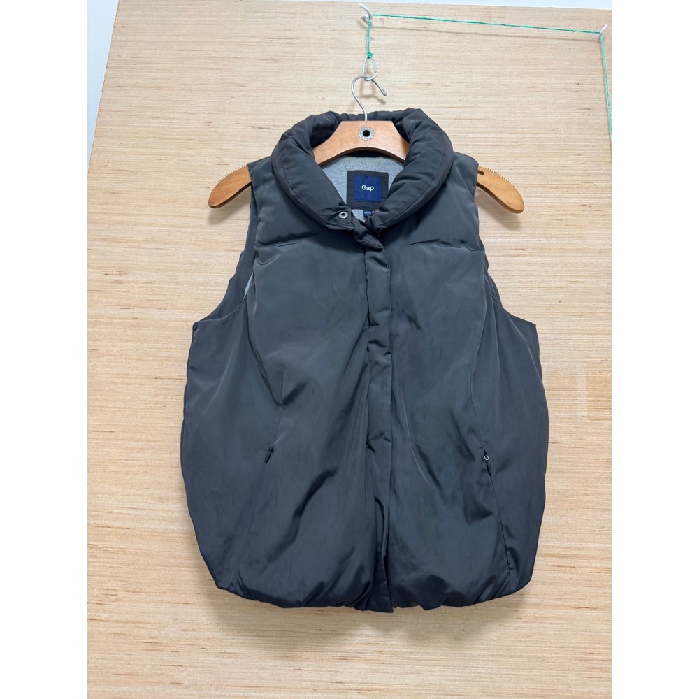 Gap Womens Puffer Vest Dark Gray Small Funnel Neck Bubble Sleeveless Jacket 3174